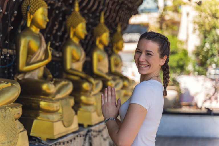 Young,Woman,Visiting,A,Temple,In,Colombo,,Sri,Lankaman,Visiting